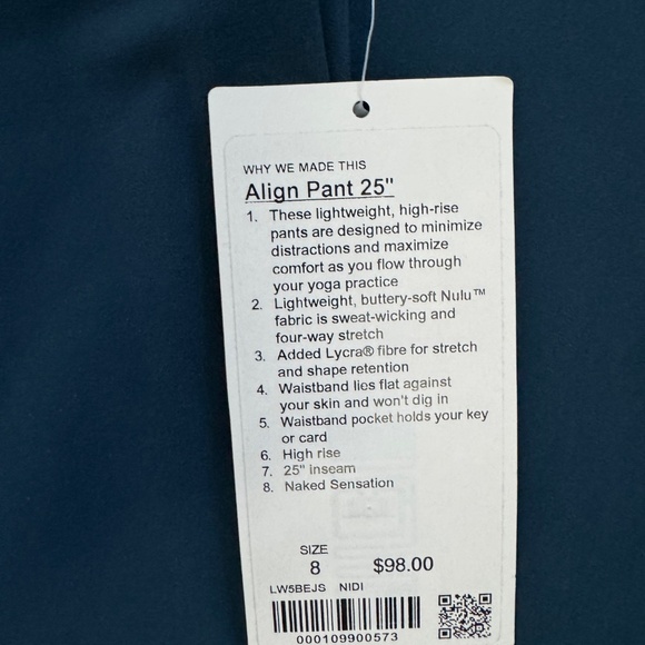 Lululemon Align High-Rise Pant 25"-color Dark Teal-size 8-NWT - Picture 3 of 5